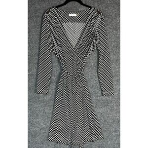 Calvin Klein Women Black White Geometric Print Wrap Midi Dress Size 12